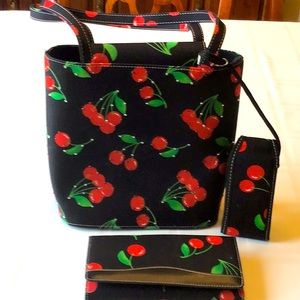 Cherry tote purse and wallet